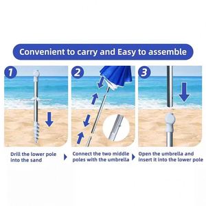 Sombrilla de Playa Portátil Manual de 6.5 Pies, Moderna, Retráctil de Tres Secciones, con Anclaje para Arena, para Viajes al Aire Libre - Product Image 2