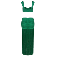 SS2439 été ensembles femmes vert Sexy haut et Maxi gland jupe élégante tenue de fête moulante élégant deux pièces