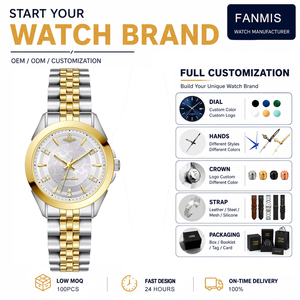<span class=keywords><strong>Orologio</strong></span> al Quarzo Rotondo Personalizzato alla Moda per Donne, Impermeabile 30M, Quadrante Goffrato, Cinturino in Acciaio Inossidabile Bicolore, per Uso Quotidiano - Product Image 1