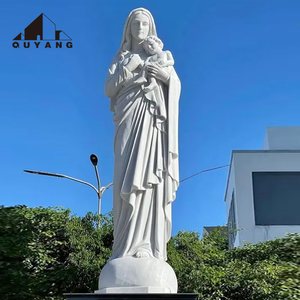 Statue de la Vierge Marie et de l'Enfant Jésus sculptée à la main en marbre <span class=keywords><strong>blanc</strong></span>, grande taille, pour la décoration de jardin ou d'église - Product Image 1