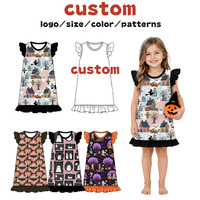 Robe de nuit en bambou et élasthanne certifiée CPC et CPSIA, tenue de pyjama pour petite fille avec manches volantées pour Halloween