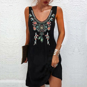 Vestido Corto Informal para Mujer, Nuevo, Cómodo, sin Mangas, Cuello Redondo, Estampado Floral, Falda Tipo Jumper, Precio Bajo - Product Image 3