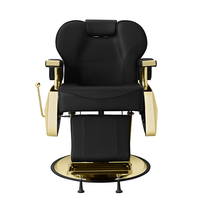 Fauteuil de Barbier Moderne Noir de Luxe, Hydraulique et Inclinable, Robuste, Professionnel, Style Rétro pour Salon de Coiffure avec Repose-Pieds