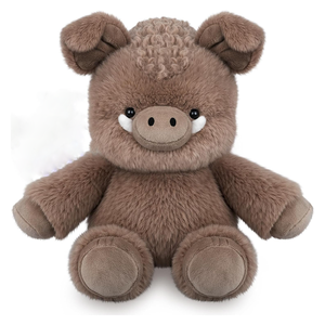 Peluche Cinghiale Marrone con Pelo Riccio Bianco Avorio, Gambe Robuste, Seduto, Antistress, Compagno per Bambini - Product Image 1