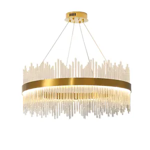 Lüks Modern oturma odası altın paslanmaz çelik Cristal lamba avize Led yuvarlak kolye ışık