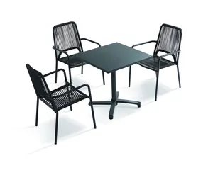 Modern Commercial Aluminum Coffee Shop And Restaurant Furniture Outdoor Patio Square Tables And Rope Chairs Set For Dining Gym