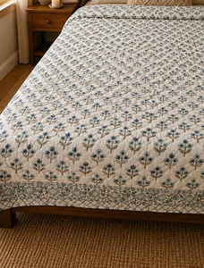 Colcha de Algodón Indio con Estampado Artesanal, Rasai Jaipuri, Tamaño King, Reversible, Ligera, Colcha Artesanal - Product Image 4