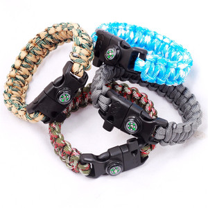 Survival Paracord Bracelet With Compass And Flint Gray Nylon Outdoor Emergency Gear - Product Image 4