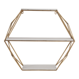 Mensola esagonale moderna da parete con struttura in legno e metallo per soggiorno, organizer da appendere contemporaneo per l'arredamento della casa - Product Image 4