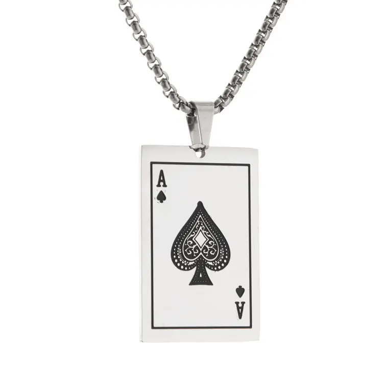 Günstige Edelstahl Punk Rock Poker Karte Ace Anhänger Halskette für Männer Freund auf Lager