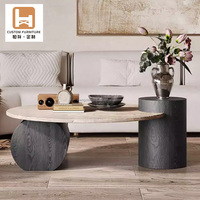 Ensemble de table basse ronde en travertin durable Mobilier de salon en pierre au design moderne avec finition en marbre Décoration intérieure Cadre en bois