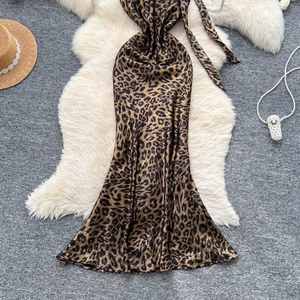 Robe Tunique Décontractée Mi-Longue Col Rabattu Style Romain Été 2025 pour Femme, Motif Léopard Empire avec Dentelle Vestidos - Product Image 3