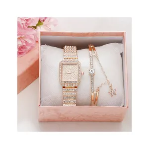 Vierkant Full Diamond Fashion Dames Quartz Horloge Diamant Veelzijdig Dameshorloge Groothandel Horlogedozen En-Hoesjes