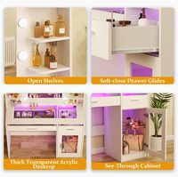 Bureau de maquillage avec lumières et bureau transparent et prise de courant Grande coiffeuse Table de vanité pour chambre à coucher
