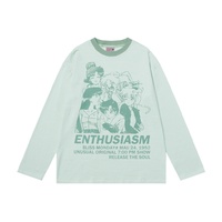 T-shirts de haute qualité, tendance, style américain, t-shirt ample à manches longues pour femmes avec rayures et imprimé de dessins animés