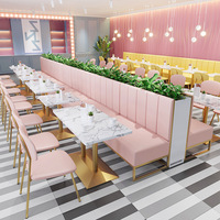 Ensemble de mobilier de salle à manger moderne de luxe, banquette en cuir rose pour restaurant, café, pâtisserie, canapé, acier inoxydable doré