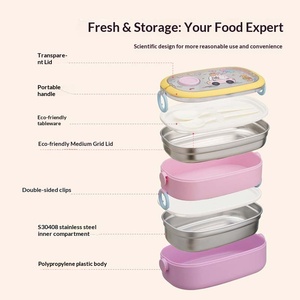 Cute Cartoon Compartment Stainless Steel Thermal <b>Bento</b> <b>Lunch</b> <b>Box</b> with Leak-Resistant Lid for <b>Kids</b> Students & Office Workers - Product Image 4