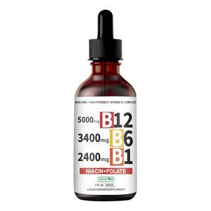 Yüksek Etkili <span class=keywords><strong>Vitamin</strong></span> B Kompleksi Sıvı Damlası 60ml Vegan Besin Takviyesi 5000mcg <span class=keywords><strong>B12</strong></span> 3400mcg B6 2400mcg B1 Niasin Folat - Product Image 5