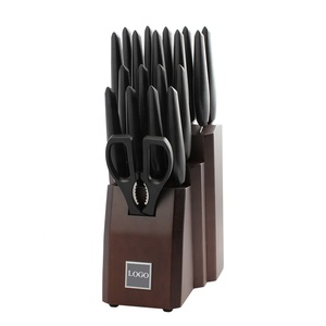 Juego de cuchillos de cocina de acero inoxidable de 20 piezas con logotipo personalizado con mango de goma ABS y bloque de madera - Product Image 6