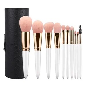 Private Label White 10pcs Makeup Brush Set Cosmetic Accessories With Cup holder