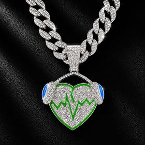 Collier Pendentif Cœur Casque Audio Hip Hop Iced Out en Alliage Bling, Breloque Amour Musique, Chaîne Unisexe, Bijoux Street <span class=keywords><strong>Rap</strong></span>, Vente en Gros - Product Image 4