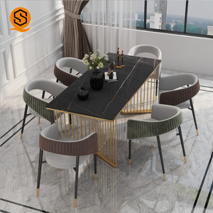 Usine <span class=keywords><strong>prix</strong></span> discount marbre table base dorée 4 places 6 places en marbre carré tables de restaurant - Product Image 1