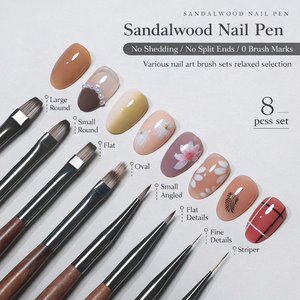 Ensemble de 8 pinceaux à ongles avec manche en bois, poils en nylon ultra fins pour la peinture et la manucure en salon - Product Image 1