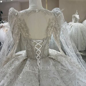 Robe de mariée longue à traîne avec cape, Jancember DW0163, style royal, ornée de paillettes - Product Image 5