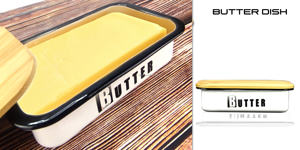 Vaisselle écologique en porcelaine émaillée métal acier plat à beurre couvercle en bambou beau conteneur usage domestique professionnel - Product Image 5