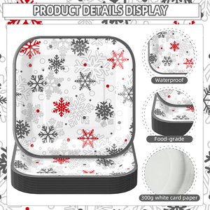 Assiettes carrées en papier imprimées flocons de neige de qualité supérieure, réutilisables, pour mariages, fêtes et événements festifs - Product Image 2