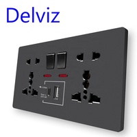 Delviz 13A International Universal Dual Power Outlet, Switch control, 5V USB Port, 3A 18W Type C Wall Fast charging Smart Socket