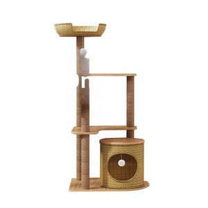 Arbre à <span class=keywords><strong>chat</strong></span> moderne en rotin avec poteau à gratter en sisal, <span class=keywords><strong>appartement</strong></span> multi-niveaux pour chats d'intérieur avec balles suspendues - Product Image 5