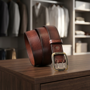Handicrafts Cow Hide Leather Belt with Square Steel Buckle Heavy Duty Vintage Style 100% Original Leather Belts for Gift Ideas - Product Image 1