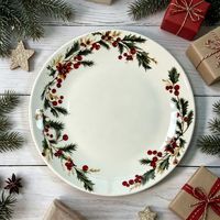 Holly Red Fruit Europe Design Bruiloft Keramische Bord Retro Platte Feestelijke Gebakarrangement Decoratief Porselein Huishoudelijk