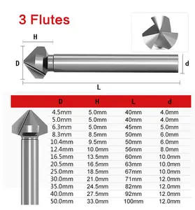 HSS 3F 90 Degree Point Angle Countersink Drill Bit HSS Chamfer Cutter Countersink Wood Drill Bit,10.4/12.5/16.5mm