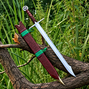 Couteau à lame droite en acier carbone fait main avec manche en cuir, qualité DIY, couteau d'extérieur avec étui décoratif - Product Image 1