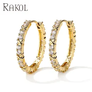RAKOL EP2939 luxury pattern 18 k gold plated crystal ladies wedding party hoop earrings high quality huge earrings jewelry