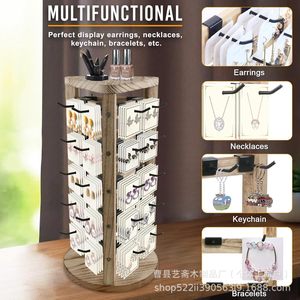 Wooden <b>Rotating</b> Jewelry Display <b>Shelf</b> Multi Tiered Rack Desktop Storage Organizer For Earrings Rings Bracelets - Product Image 2