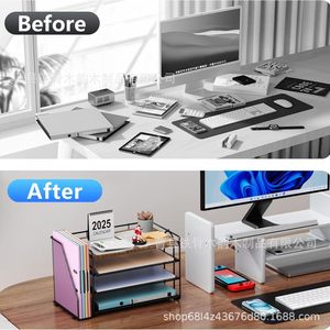 Desktop Shelf Metal <b>File</b> Holder 6 Tier <b>Storage</b> Rack For Office Desk Study Room Organizer With Bookend And Stationery <b>Storage</b> - Product Image 4