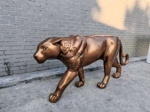 屋外庭園装飾等身大ブロンズ鋳造動物像真鍮製パンサー像 - Product Image 4