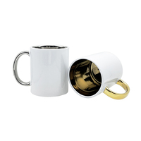 Mug en céramique vierge pour sublimation, avec anse et bordure métalliques, intérieur en porcelaine, tasse à café, vaisselle, gamme commerciale en gros