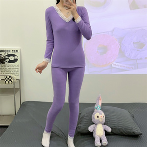 Su misura di alta qualità invernale caldo pigiama nuovo stile con scollo a V con chiusura elastica in vita a tinta unita indumento intimo caldo - Product Image 4