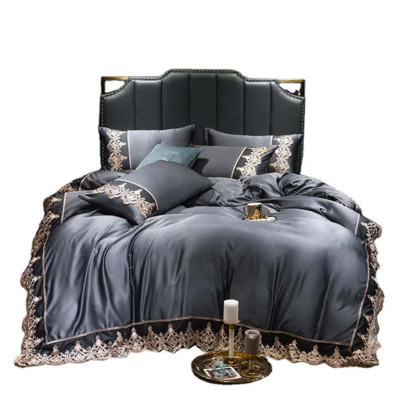 4pcs of Luxury Silk Bedding Set duvet cover king bedding set luxury Lace design bedding sets collections