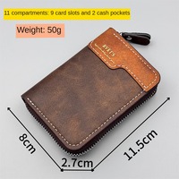 Dompet Kartu Kulit PU Vintage Dua Warna Model Patchwork dengan Ritsleting, Dompet Kartu Kredit Tipis Model Akordeon, Dompet Koin Kecil untuk Pria