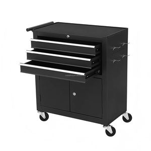 Chariot mobile de rangement d'outils pour salon de beauté, de barbier, de tatouage, en métal, avec 3 tiroirs et 4 roues, avec poignée - Product Image 2