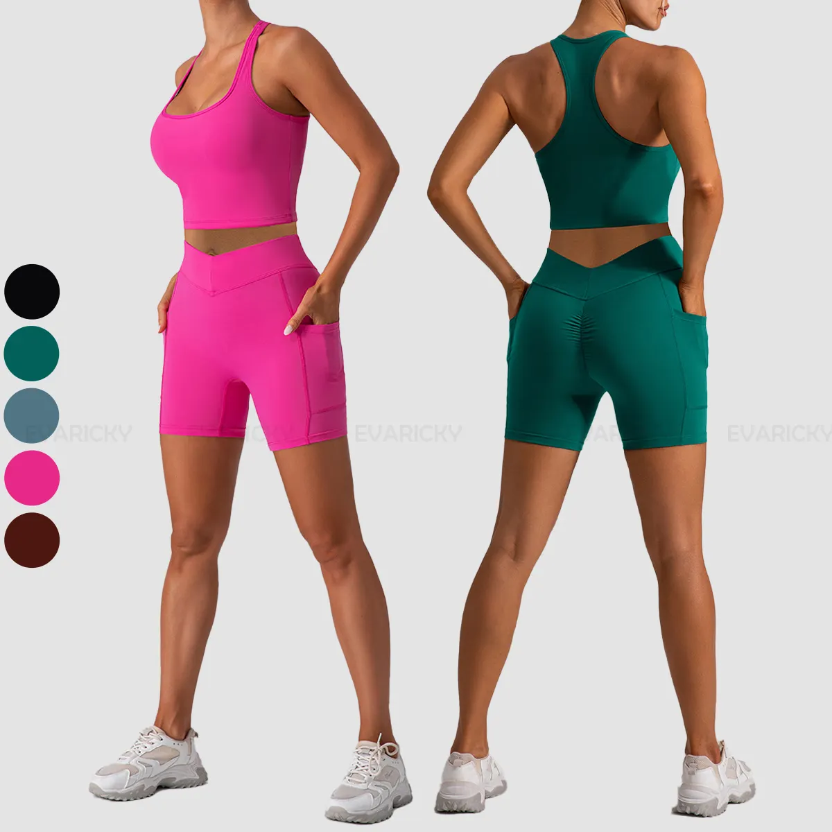 Bra atas celana pendek pakaian Gym 2 potong Set olahraga Yoga wanita dapat disesuaikan pakaian olahraga Activewear olahraga Gym kebugaran Set setelan Yoga