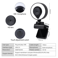 1080P 2K 4K Réglable 360 Rotation AutoFocus Lumière Droite Web Caméra Streaming en Direct Webcam avec Microphone Trépied