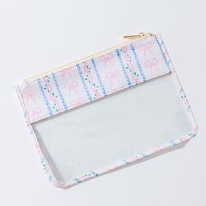 Custom Blue Bow Printed Clear PVC Reusable Cosmetic Bag Women Waterproof Zipper Travel <b>Storage</b> for Eco-Friendly - Product Image 4