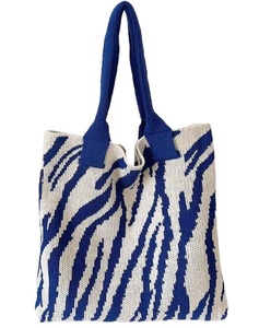 Korean Style Zebra <b>Pattern</b> <b>Knitted</b> Tote Bag <b>For</b> Women Spring Summer Large Capacity Fashion Single Shoulder Underarm Handbag - Product Image 5