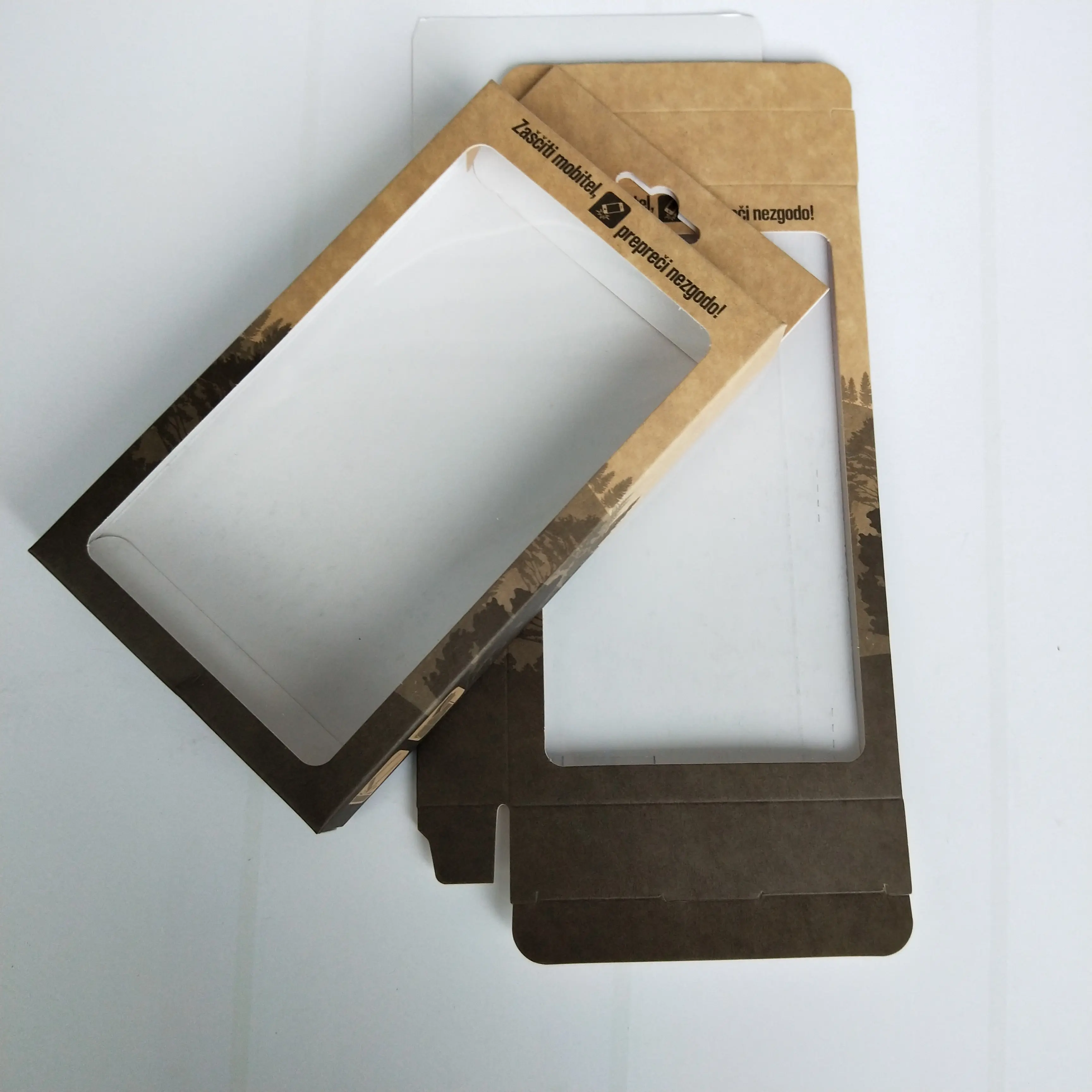 Пользовательский логотип, перерабатываемая складная бумажная упаковочная коробка с окошком, мобильный телефон, кожаный чехол, розничные упаковочные коробки